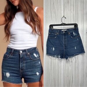 Levi’s Ribcage Shorts Charleston Chill Distressed Raw Hem Frayed size 30